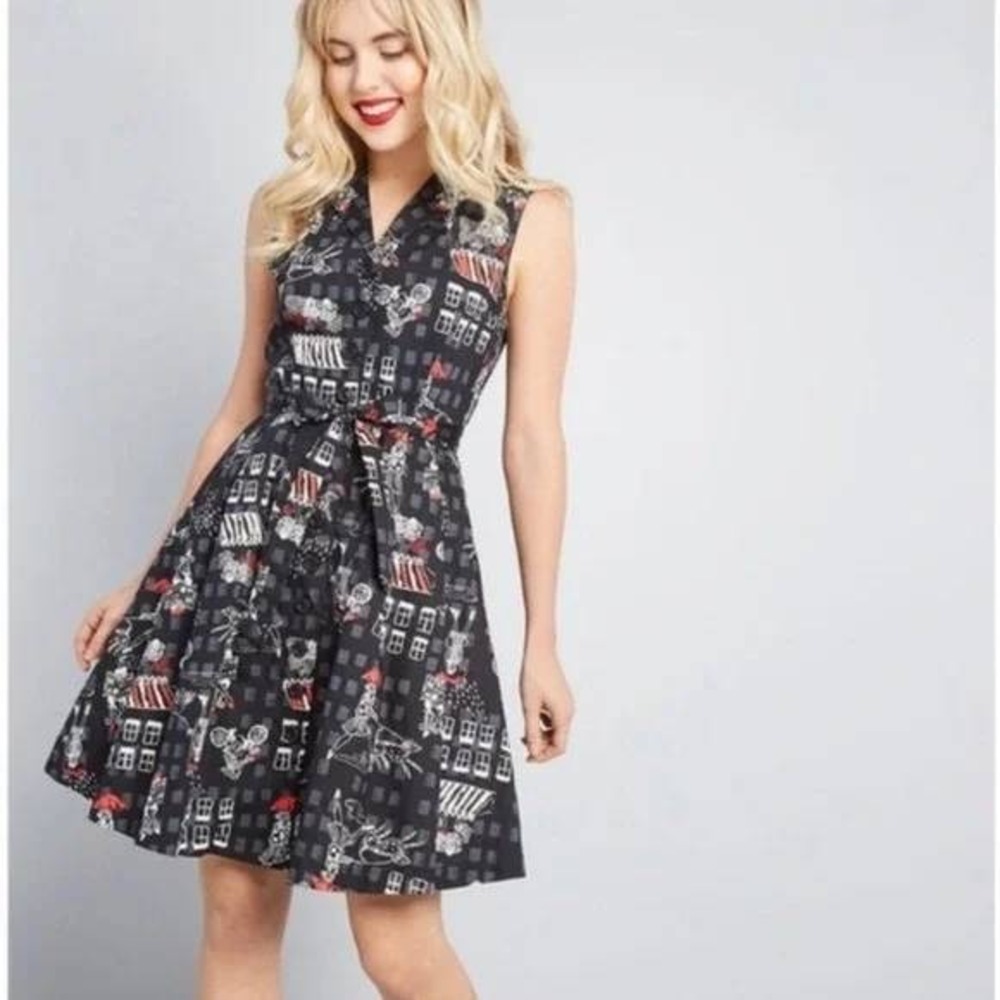 ModCloth Community Brunch‎ Belted Sleeveless Shirt Dress XL Black